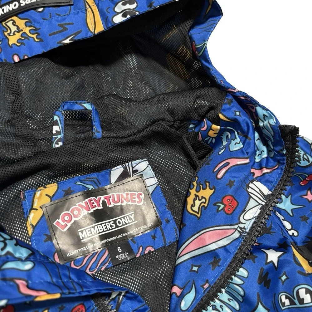 Members Only Looney Tunes Hooded Windbreaker Jacket Donald Duck Bugs Bunny Sz 6